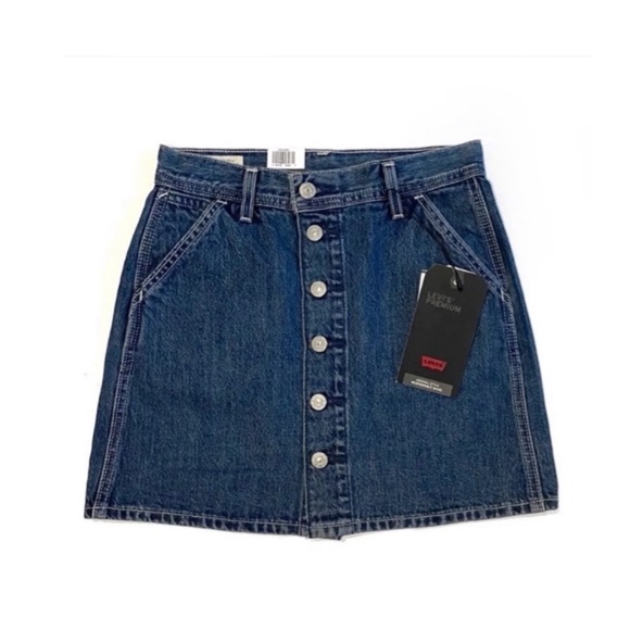 Levi’s Premium Utility Button Front Denim Jeans Skirt NWT - Picture 2 of 10